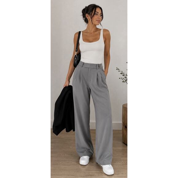 HALARA Pants - Halara Medium Gray Wide Leg Work Pants Stretch High Rise Pull On Trouser M